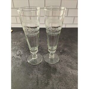 Set Of 2 BUDWEISER Tall Pilsner Glasses with CLYDESDALE HORSE'S